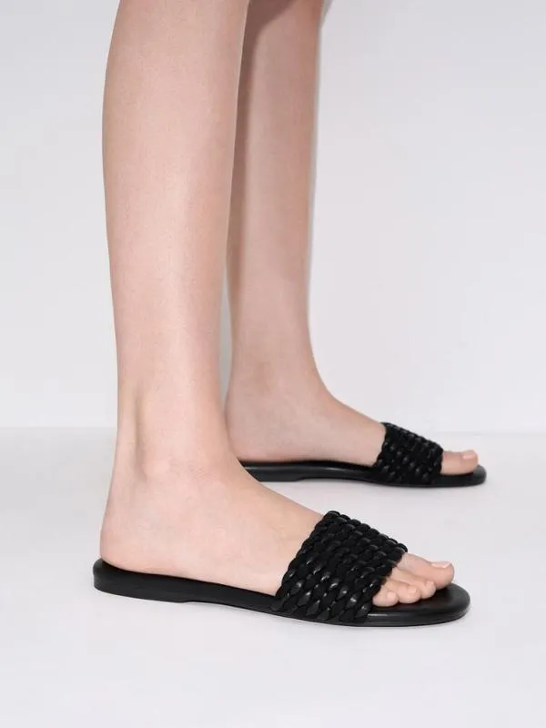 Women Woven OpenToe Slides 8211 Black CHARLES and KEITH Sandals