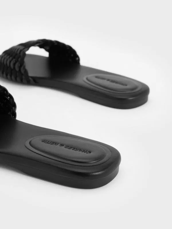 Women Woven OpenToe Slides 8211 Black CHARLES and KEITH Sandals
