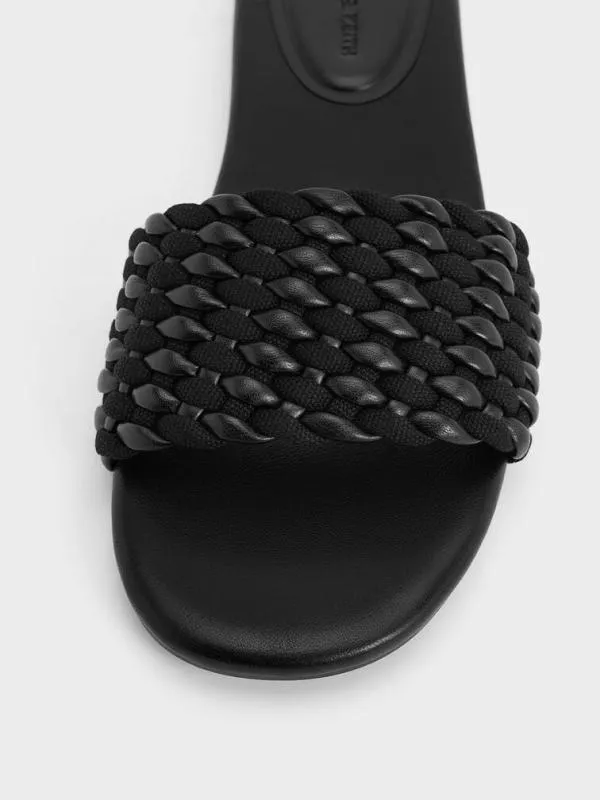 Women Woven OpenToe Slides 8211 Black CHARLES and KEITH Sandals