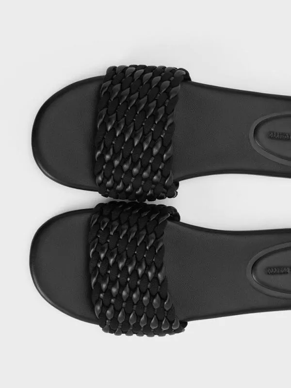 Women Woven OpenToe Slides 8211 Black CHARLES and KEITH Sandals