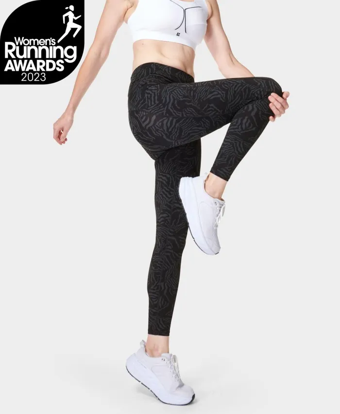 Women Zero Gravity 78 Running Leggings Grey Zebra Check Print Sweaty Betty Pocketed Women Zero Gravity 78 Running Leggings Grey Zebra Check Print Sweaty Betty Pocketed