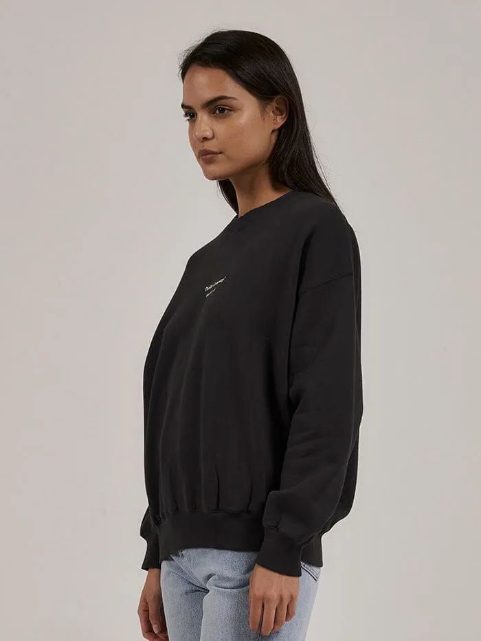 Womens Above As Below Retro Slouch Crew Washed Black Thrills Sweaters and Fleece