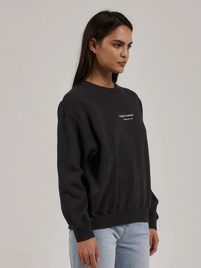 Womens Above As Below Retro Slouch Crew Washed Black Thrills Sweaters and Fleece