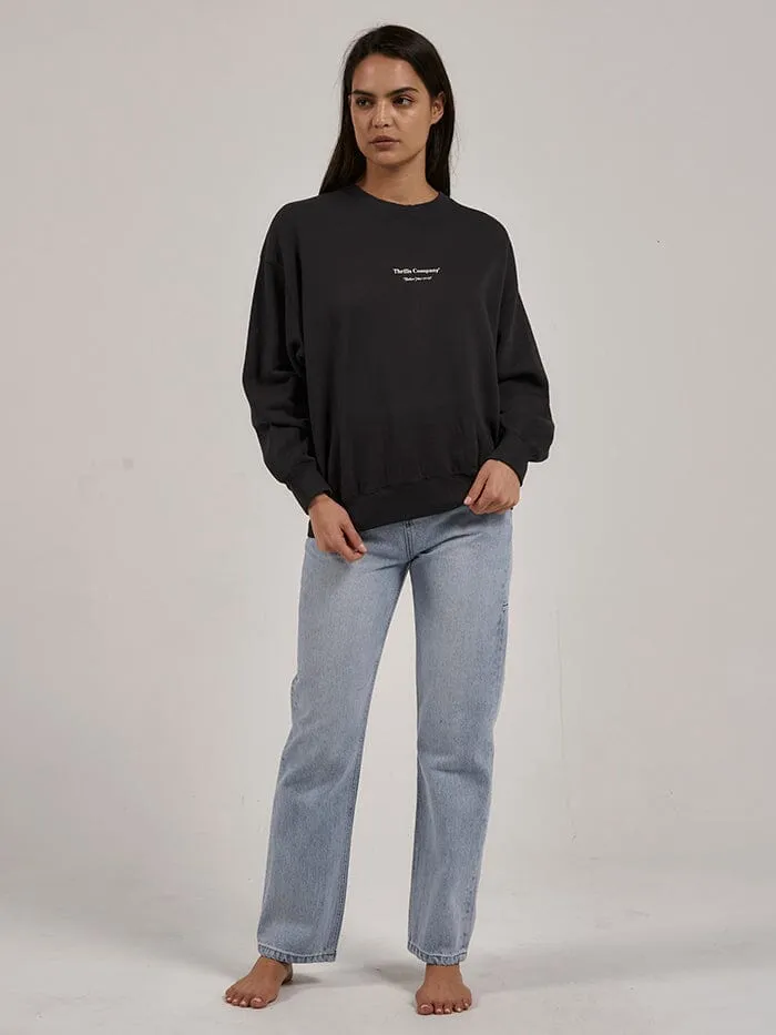 Womens Above As Below Retro Slouch Crew Washed Black Thrills Sweaters and Fleece