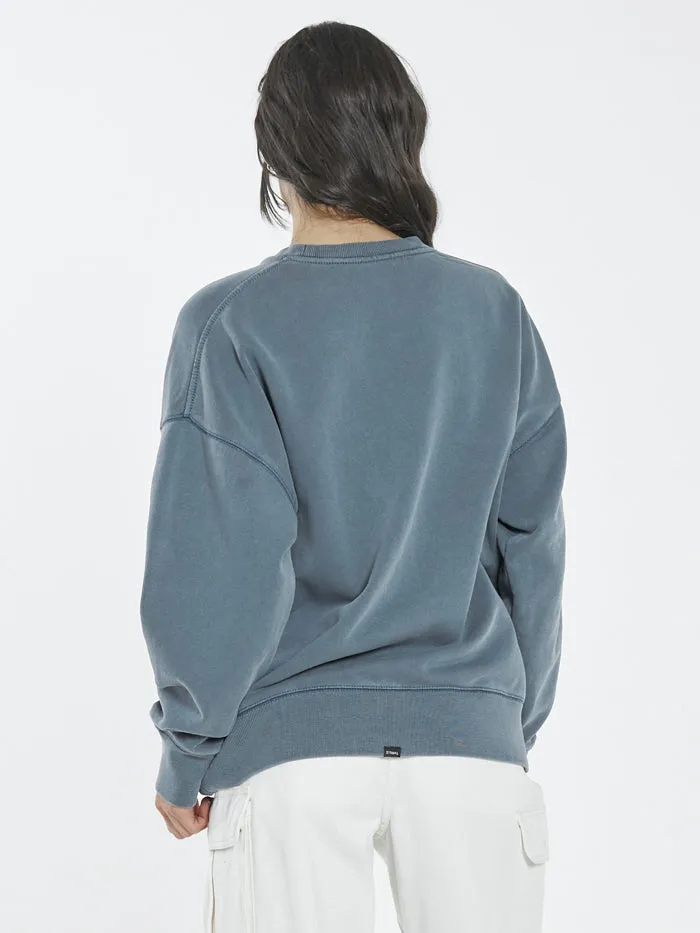Womens Bad Habits Die Hard Slouch Crew Airforce Blue Thrills Sweaters and Fleece