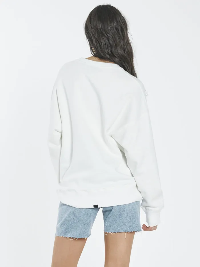 Womens Bad Habits Die Hard Slouch Crew Dirty White Thrills Sweaters and Fleece