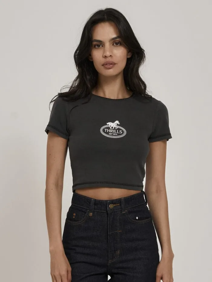 Womens Chariot Oval Baby Tee Merch Black Thrills Tops and Tees