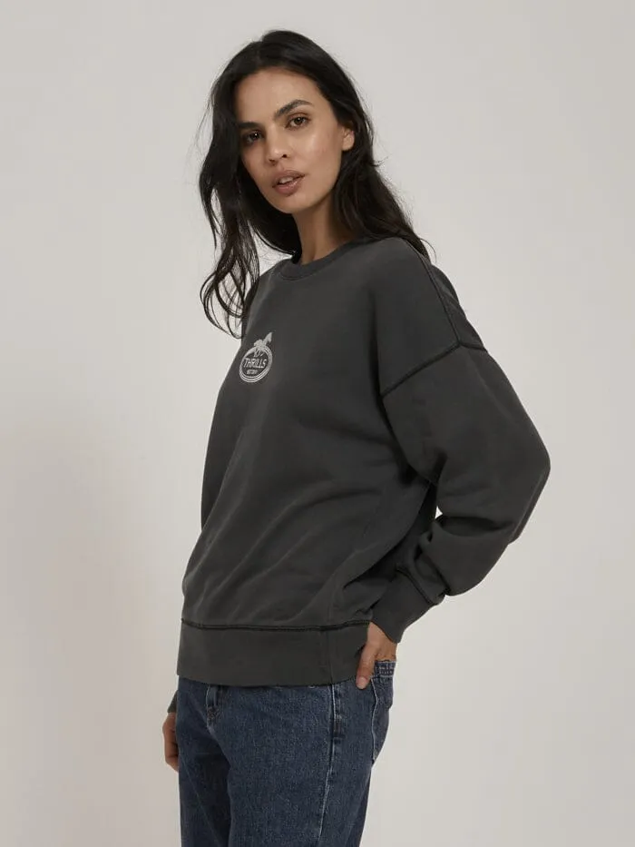 Womens Chariot Oval Slouch Crew Merch Black Thrills Sweaters and Fleece