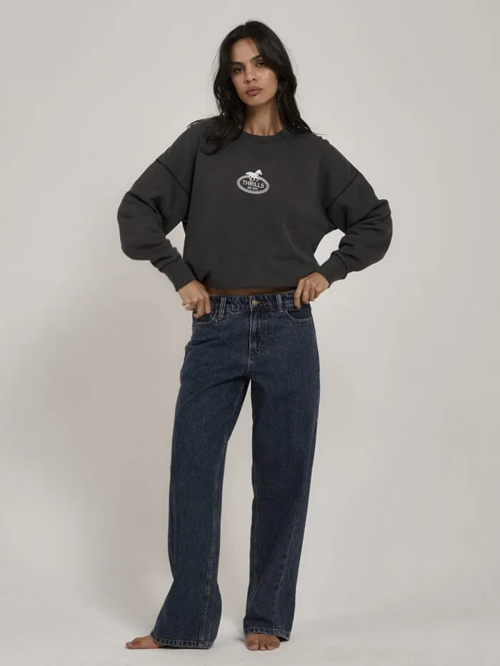 Womens Chariot Oval Slouch Crew Merch Black Thrills Sweaters and Fleece