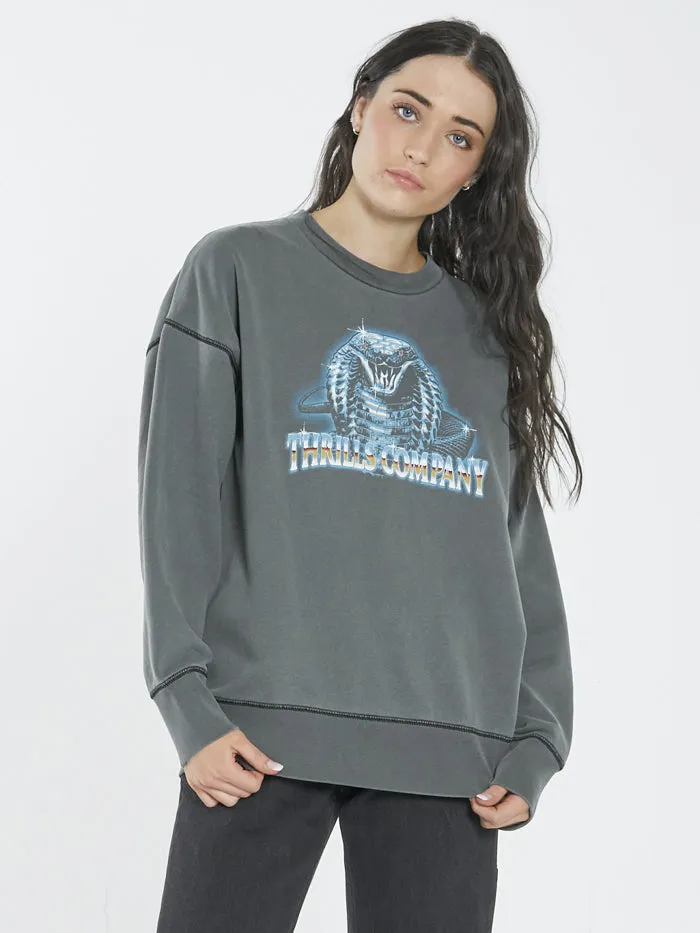 Womens Chrome Cobra Slouch Crew Merch Black Thrills Sweaters and Fleece