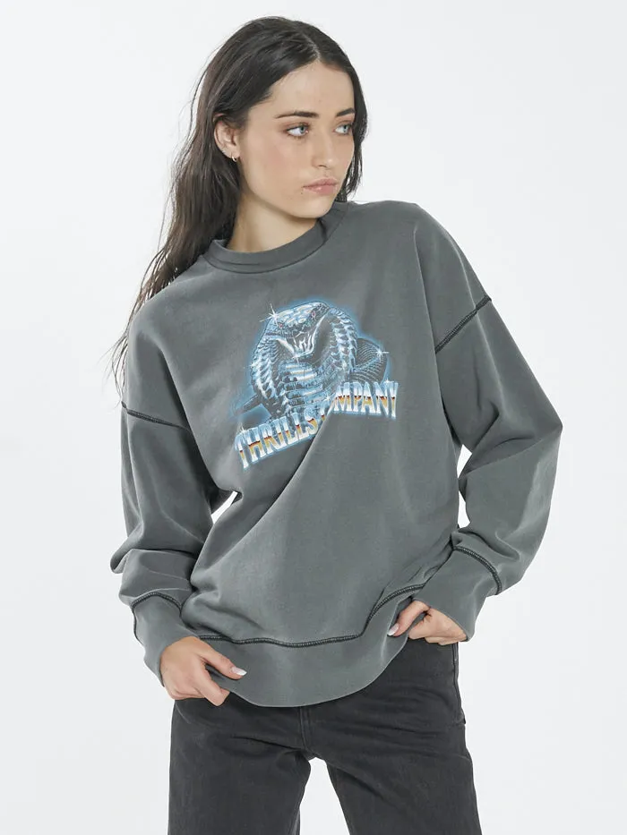 Womens Chrome Cobra Slouch Crew Merch Black Thrills Sweaters and Fleece