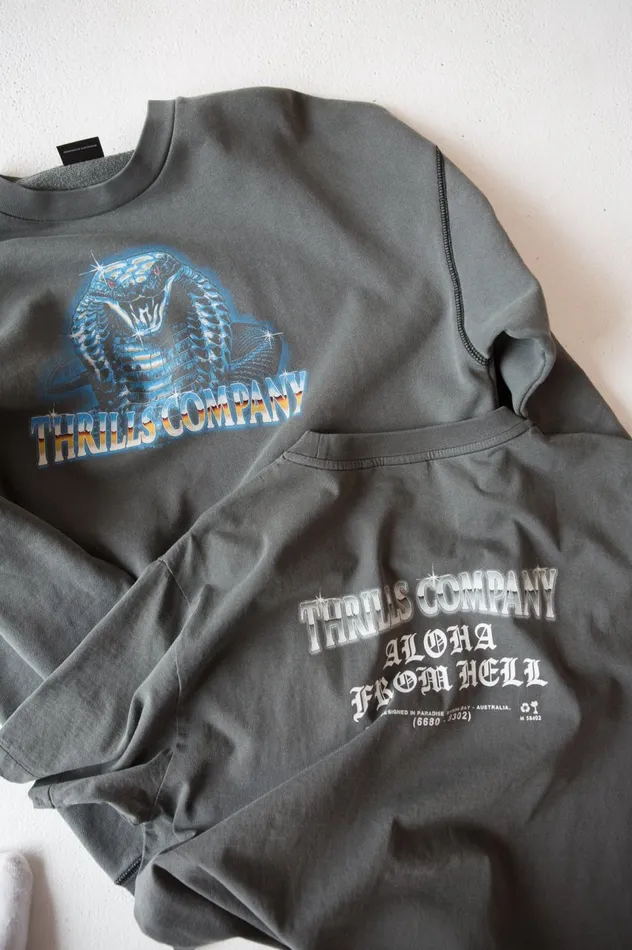 Womens Chrome Cobra Slouch Crew Merch Black Thrills Sweaters and Fleece
