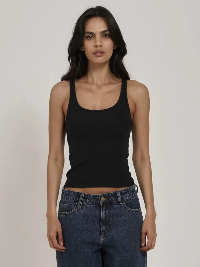 Womens Elle Plunge Tank Black Thrills Tops and Tees