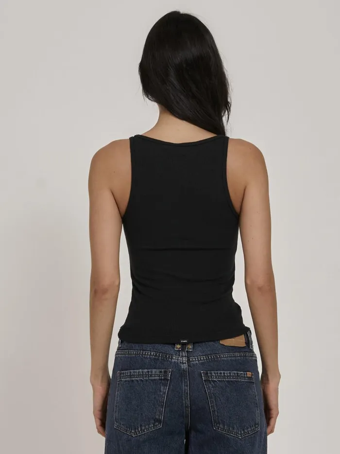 Womens Elle Plunge Tank Black Thrills Tops and Tees