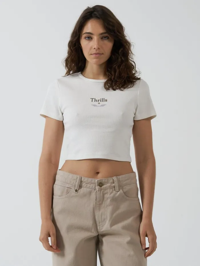 Womens Existencial Country Club Baby Tee Dirty White Thrills Tops and Tees