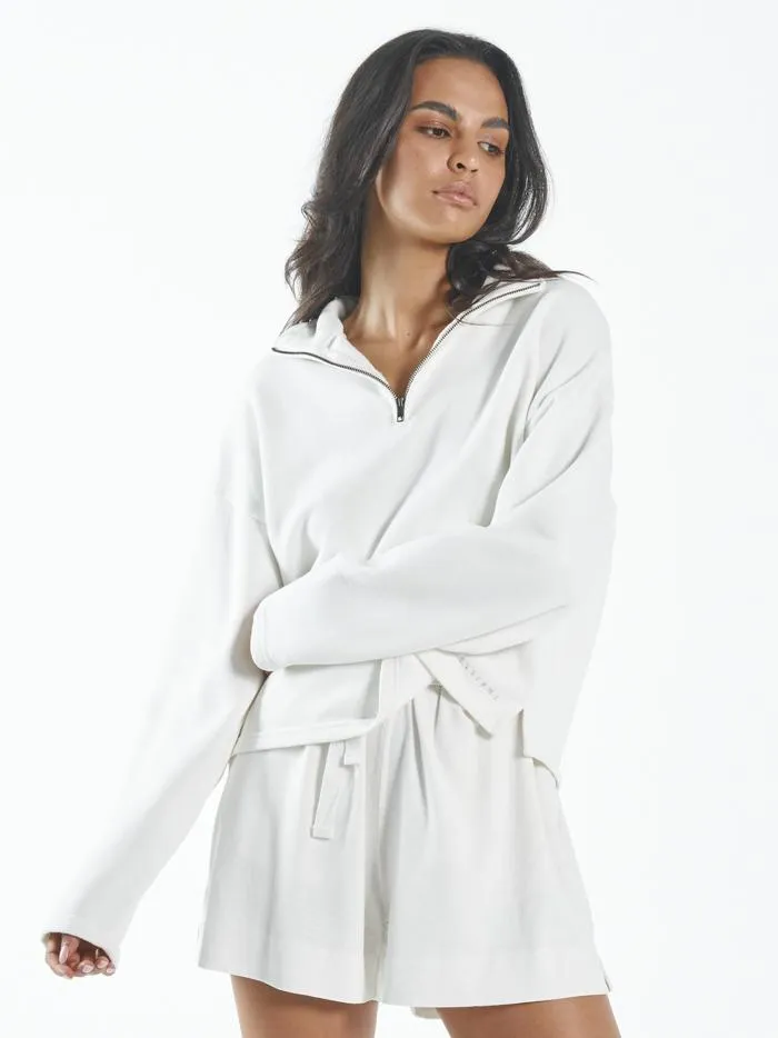 Womens Hemp 34 Zip Pullover Dirty White Thrills Sweaters and Fleece