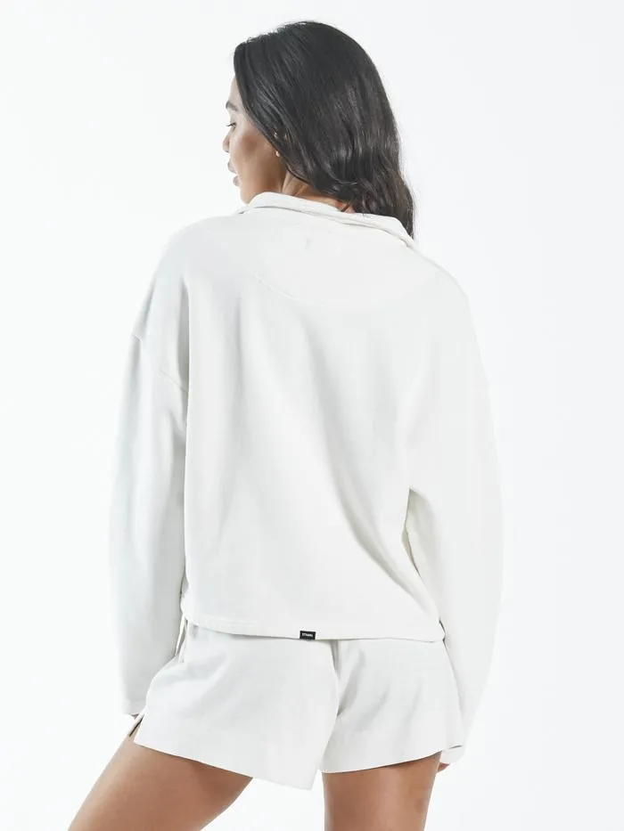 Womens Hemp 34 Zip Pullover Dirty White Thrills Sweaters and Fleece