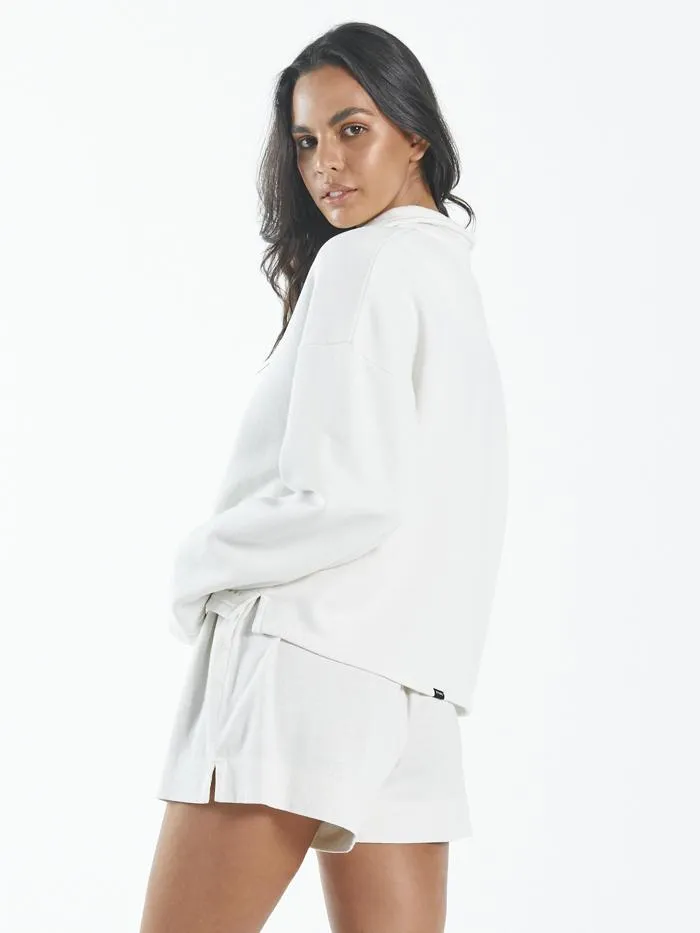 Womens Hemp 34 Zip Pullover Dirty White Thrills Sweaters and Fleece