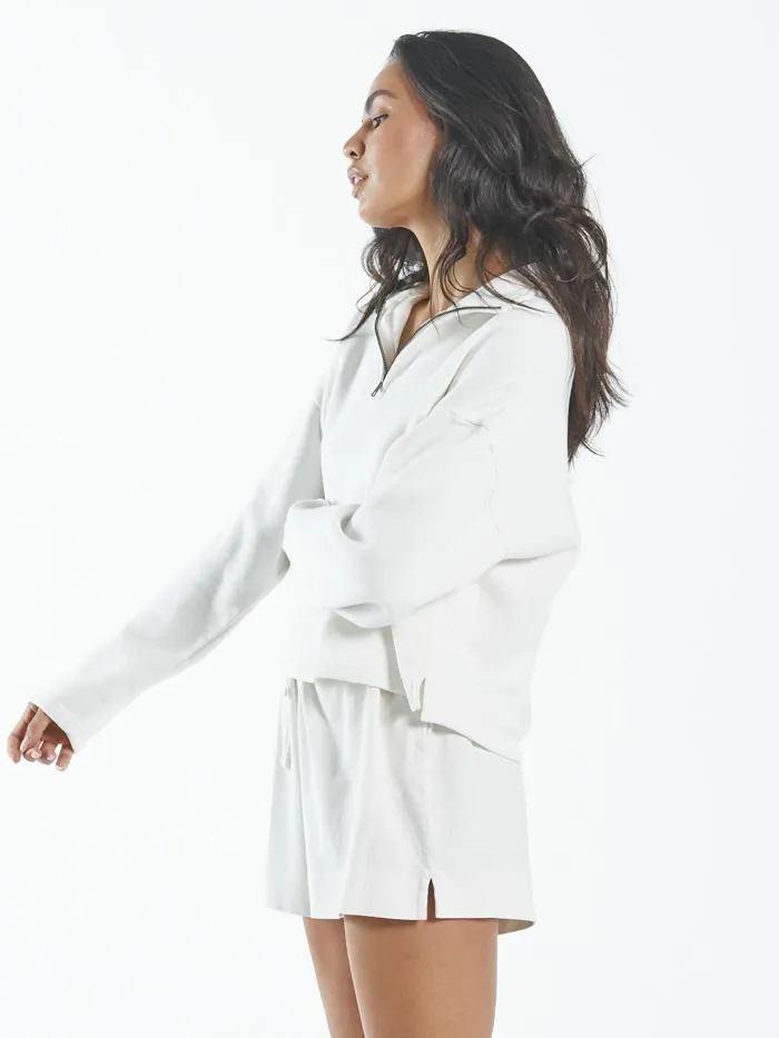 Womens Hemp 34 Zip Pullover Dirty White Thrills Sweaters and Fleece