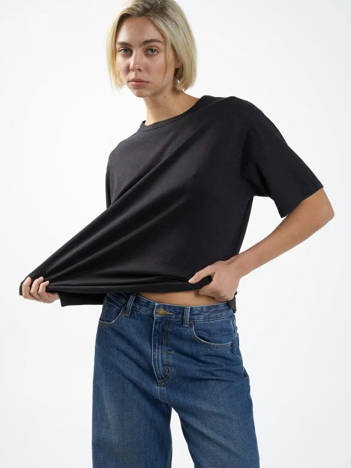 Womens Hemp Box Tee Black Thrills Tops and Tees