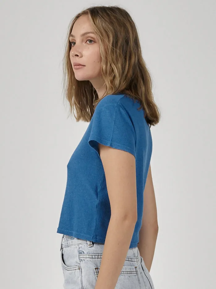 Womens Hemp Paper Rib Micro Tee Lapis Blue Thrills Tops and Tees