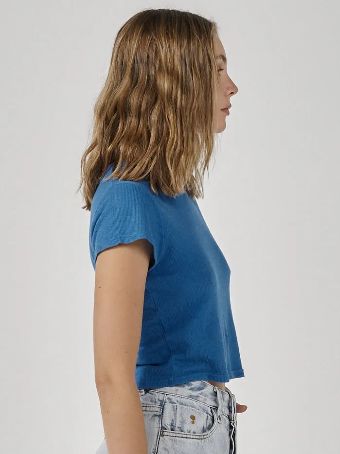 Womens Hemp Paper Rib Micro Tee Lapis Blue Thrills Tops and Tees