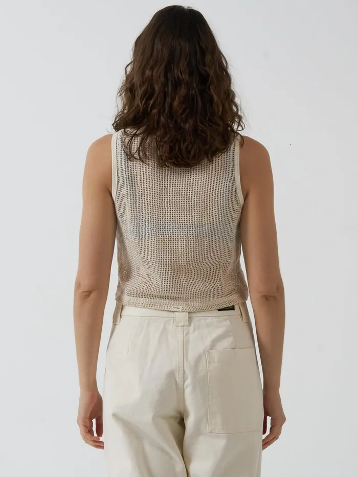 Womens Lattice Boat Neck Tank Unbleached Thrills Tops and Tees