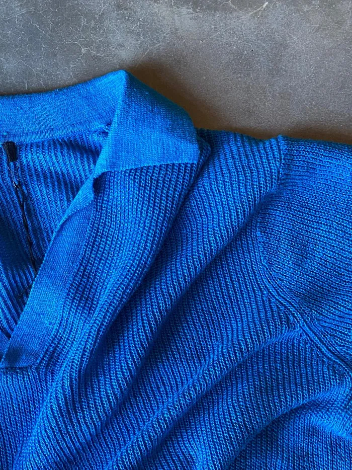 Womens Linen Knitted Oversized Polo Cerulean Blue Thrills Tops and Tees