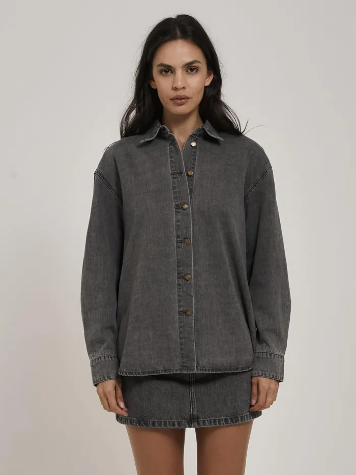 Womens Mia Denim Shirt Asphalt Grey Thrills Tops and Tees