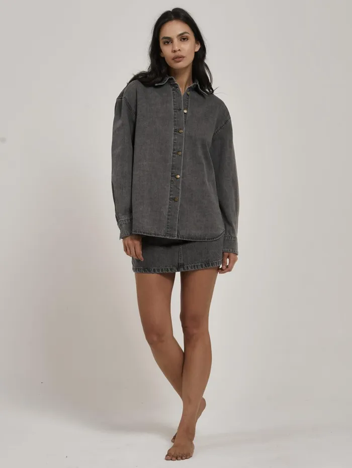 Womens Mia Denim Shirt Asphalt Grey Thrills Tops and Tees