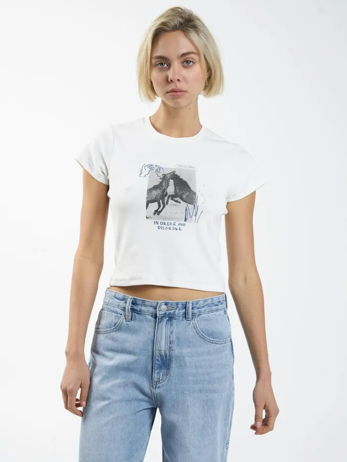 Womens Order Disorder Mini Tee Dirty White Thrills Tops and Tees