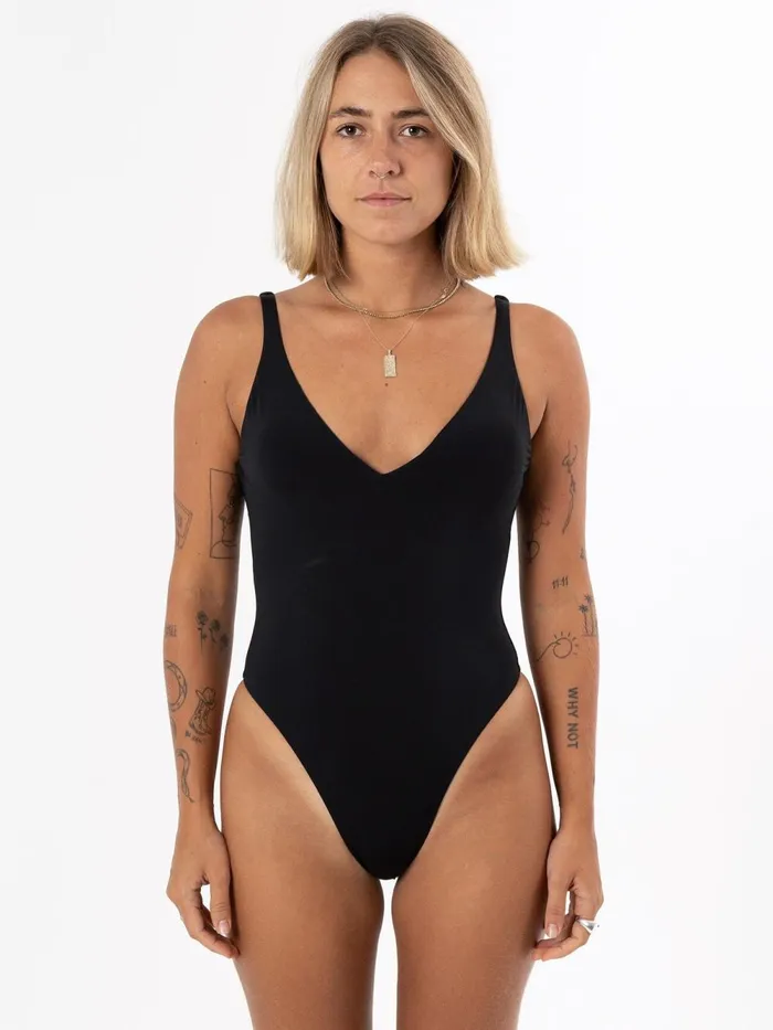 Womens Plunge One Piece Black Thrills Swim