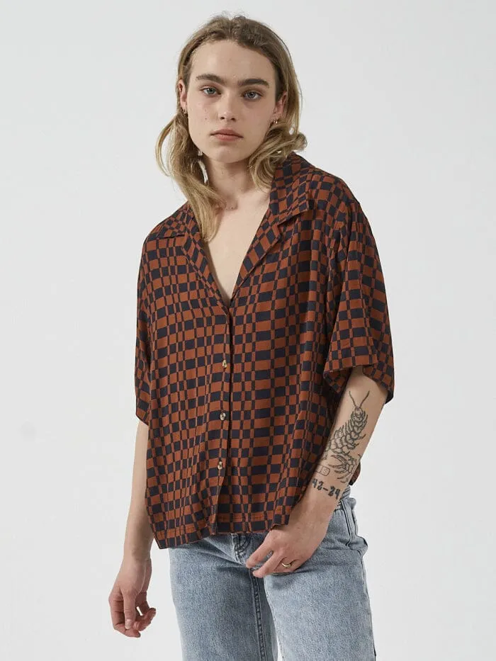 Womens Revel Bowling Shirt Navy Thrills Tops and Tees