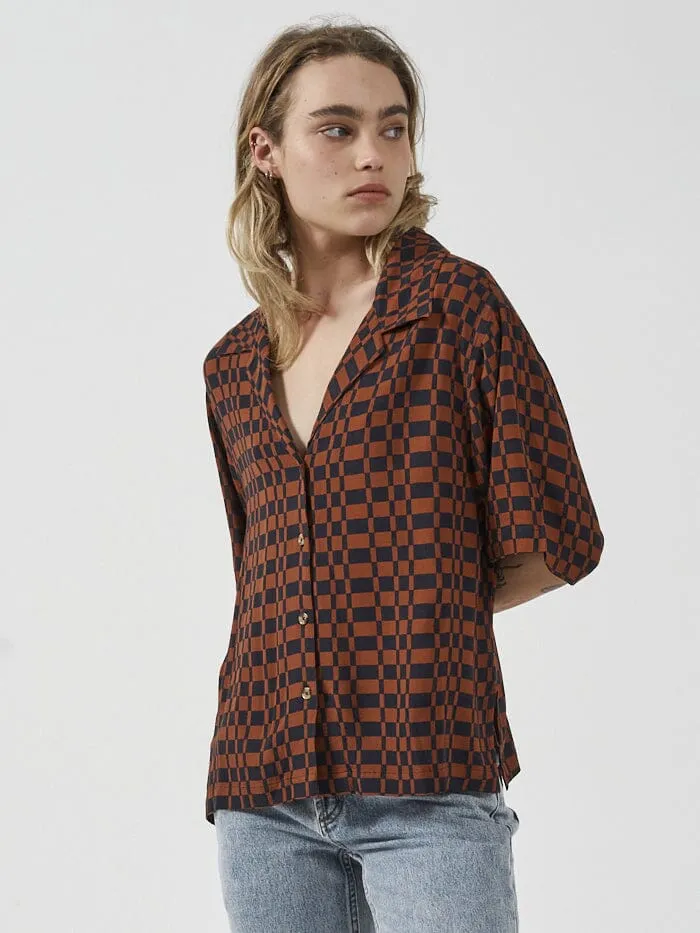 Womens Revel Bowling Shirt Navy Thrills Tops and Tees