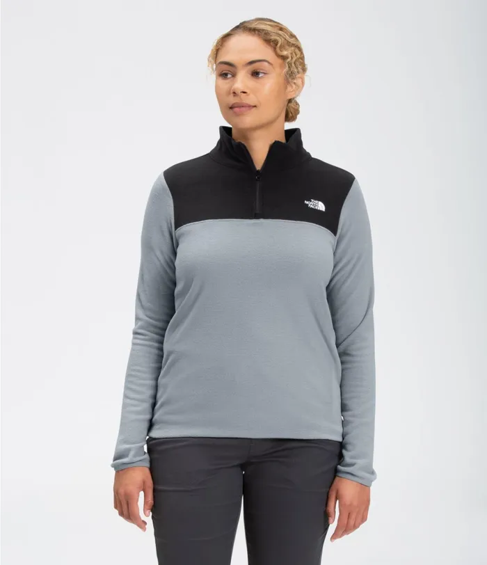 Womens TKA Glacier Zip Pullover Mid Greytnf Black The North Face Fleece
