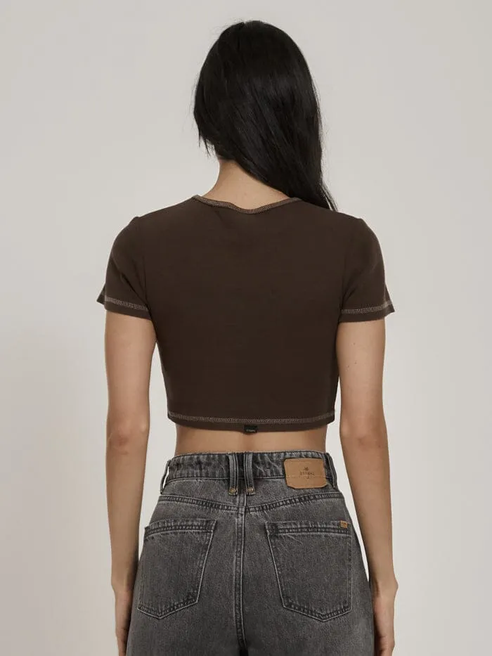Womens Workwear Embro Crop Baby Tee Umber Thrills Tops and Tees
