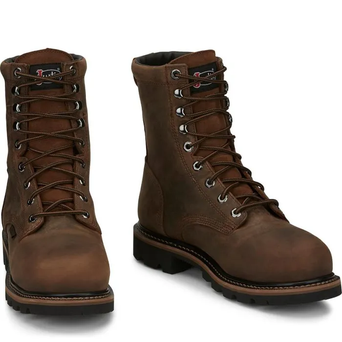 Work Men Justin Boots Pulley 8034 Composite Toe Waterproof Work Boot Brown