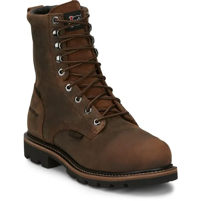 Work Men Justin Boots Pulley 8034 Composite Toe Waterproof Work Boot Brown