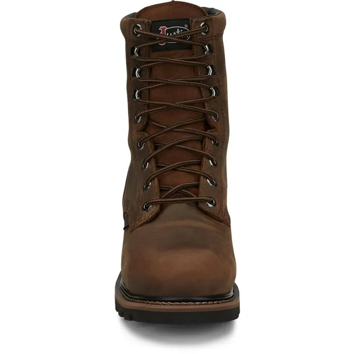 Work Men Justin Boots Pulley 8034 Composite Toe Waterproof Work Boot Brown