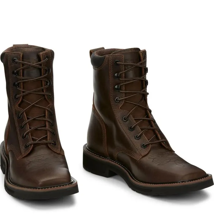 Work Men Justin Boots Pulley 8034 LaceUp Work Boot Aged Brown 040brown041
