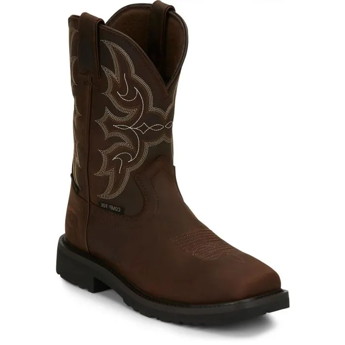 Work Men Justin Boots Ricochet 10034 Composite Toe Waterproof Work Boot Brown