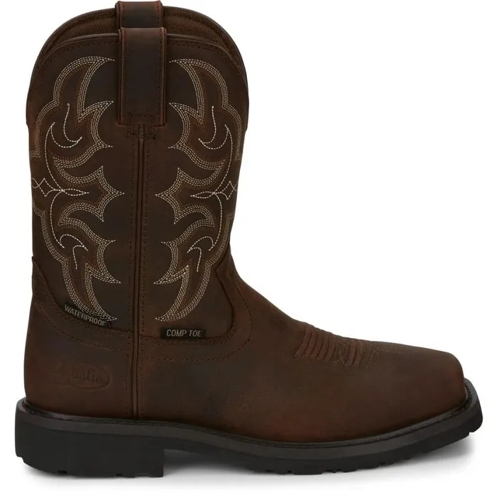 Work Men Justin Boots Ricochet 10034 Composite Toe Waterproof Work Boot Brown