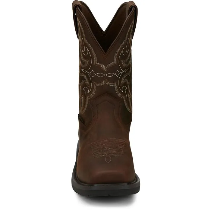 Work Men Justin Boots Ricochet 10034 Composite Toe Waterproof Work Boot Brown