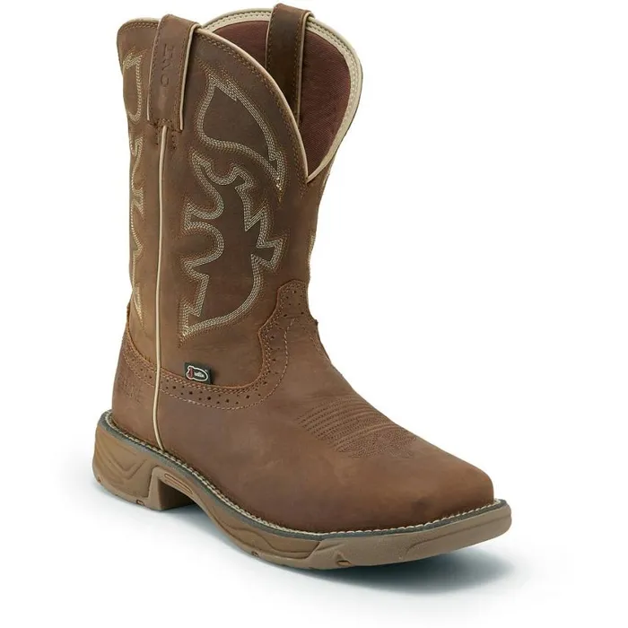 Work Men Justin Boots Rush 11034 Steel Toe Waterproof Work Boot Saddle Tan 040brown041