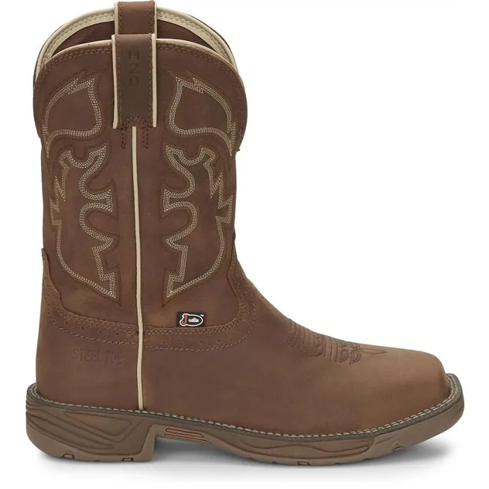 Work Men Justin Boots Rush 11034 Steel Toe Waterproof Work Boot Saddle Tan 040brown041