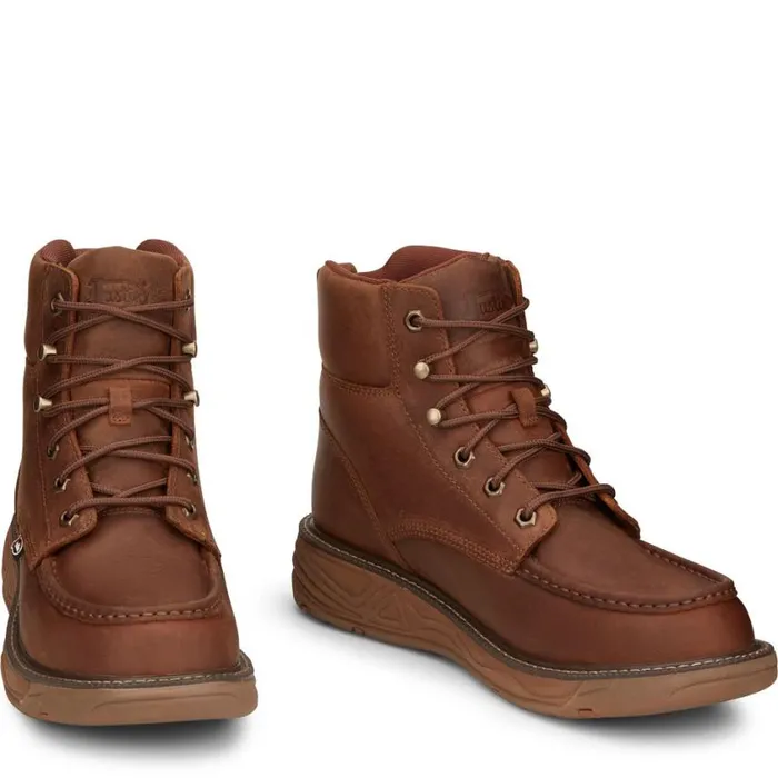 Work Men Justin Boots Rush 6034 LaceUp Waterproof Wedge Brown