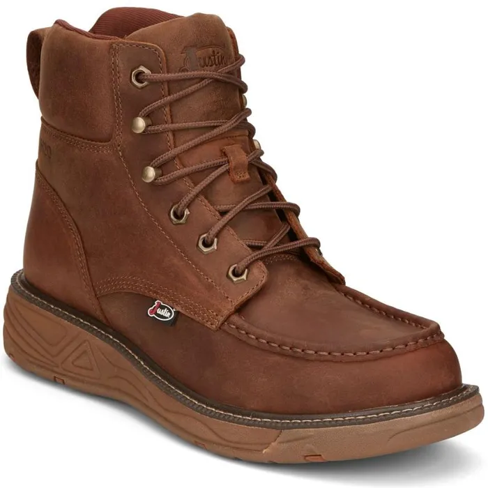 Work Men Justin Boots Rush 6034 LaceUp Waterproof Wedge Brown