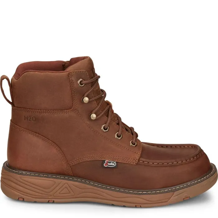 Work Men Justin Boots Rush 6034 LaceUp Waterproof Wedge Brown