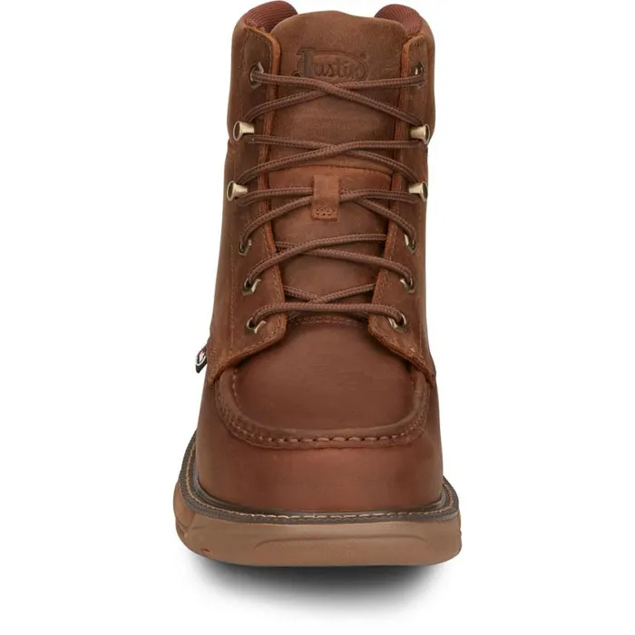Work Men Justin Boots Rush 6034 LaceUp Waterproof Wedge Brown