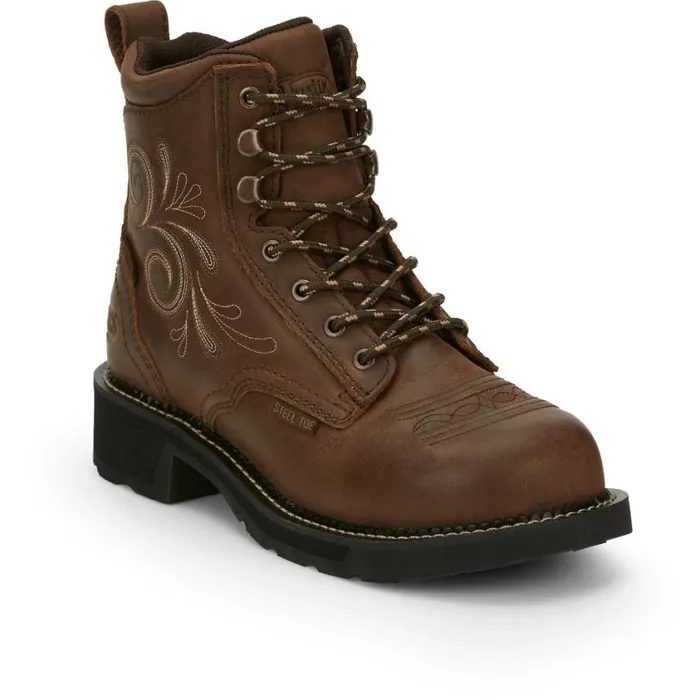 Work Women Justin Boots Katerina 6034 Steel Toe Waterproof Work Boot Aged Bark 040brown041